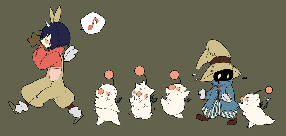 1boy, 1girl, blush, bow, closed_eyes, dancing, eiko_carol, final_fantasy