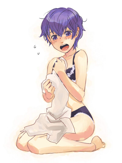 blush, bra, embarrassed, feet, lingerie, mhr, open_mouth, panties
