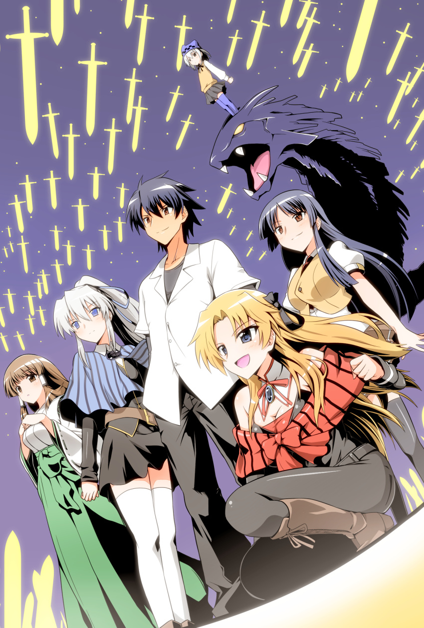 1boy, 5girls, athena_(campione!), campione!, erica_blandelli, highres, kusanagi_godou, liliana_kranjcar