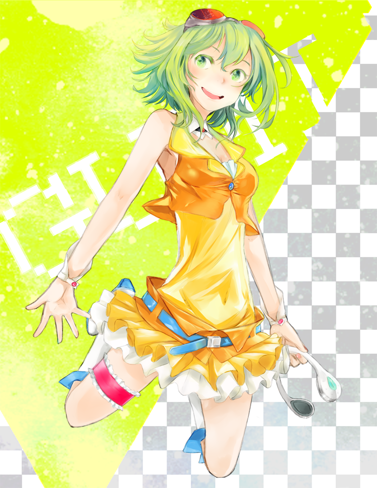 1girl, green_eyes, green_hair, gumi, short_hair, solo, suzette_(magicangel13), vocaloid
