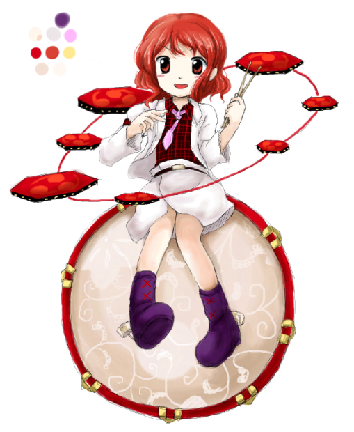 1girl, drum, drum_set, horikawa_raiko, huyusilver, instrument, necktie, open_clothes