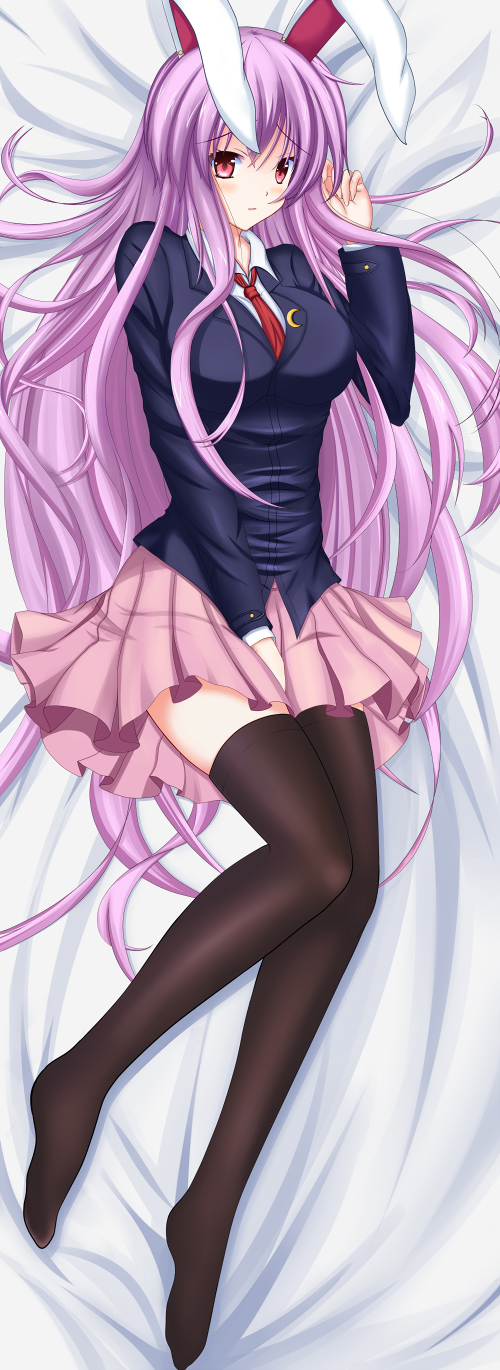 1girl, animal_ears, black_legwear, blazer, blush, breasts, dakimakura, highres