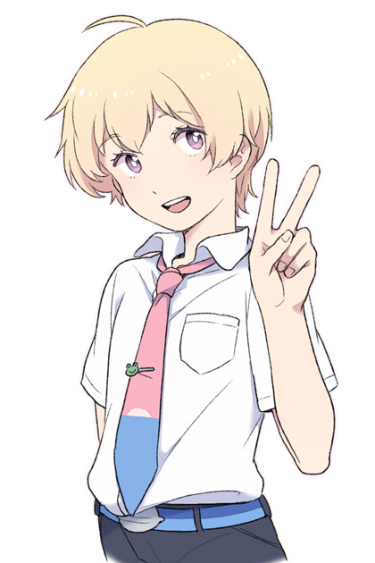 1boy, ahoge, belt, blonde_hair, haru_(tsuritama), male, naruko_(nalcoro), necktie