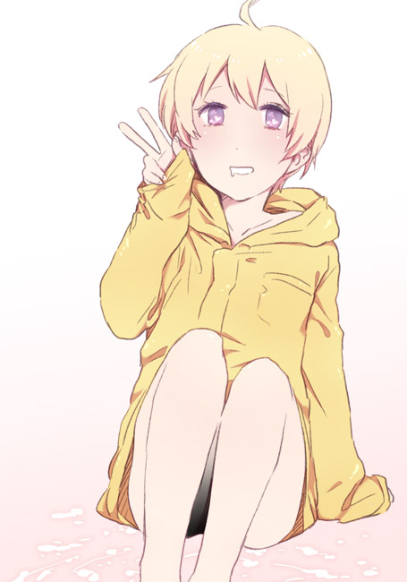 1boy, ahoge, blonde_hair, blush, bottomless, drooling, haru_(tsuritama), heart