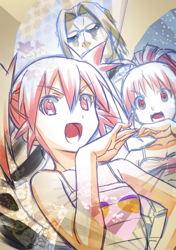 1boy, 2girls, edomae_lunar, family, hair_intakes, hand_on_hip, long_hair, looking_at_viewer