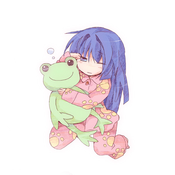 1girl, blue_eyes, blue_hair, frog, furui_suguri, kanon, keropii, long_hair