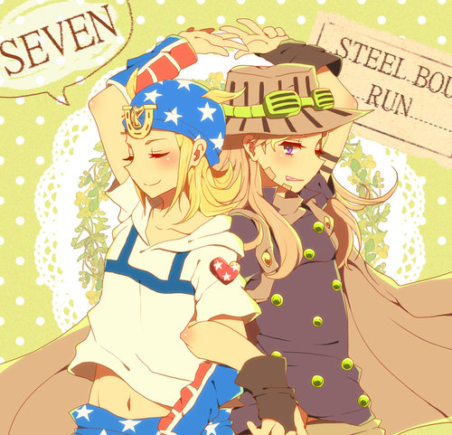 2boys, alice-whiteberry, blonde_hair, countdown, gyro_zeppeli, hat, johnny_joestar, jojo_no_kimyou_na_bouken
