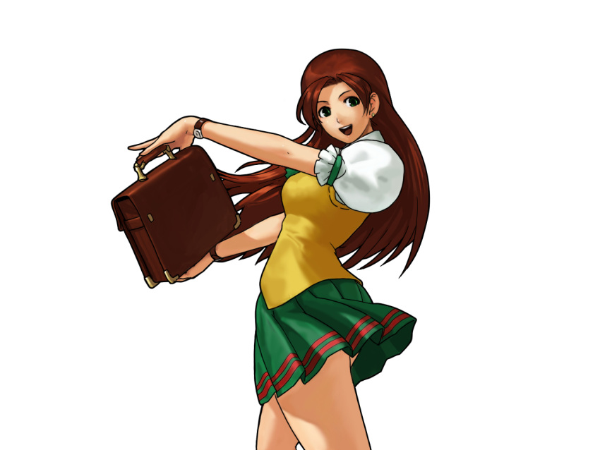 1girl, bag, green_eyes, kisarah_westfield, long_hair, looking_at_viewer, neo_geo_battle_coliseum, official_art