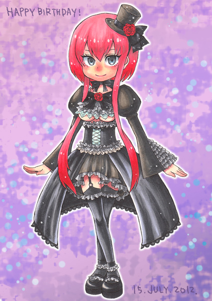 1girl, 2012, crossed_legs_(standing), dated, garter_straps, gawain_r_har_rose, hachiko_(murasaki_no_neko), happy_birthday