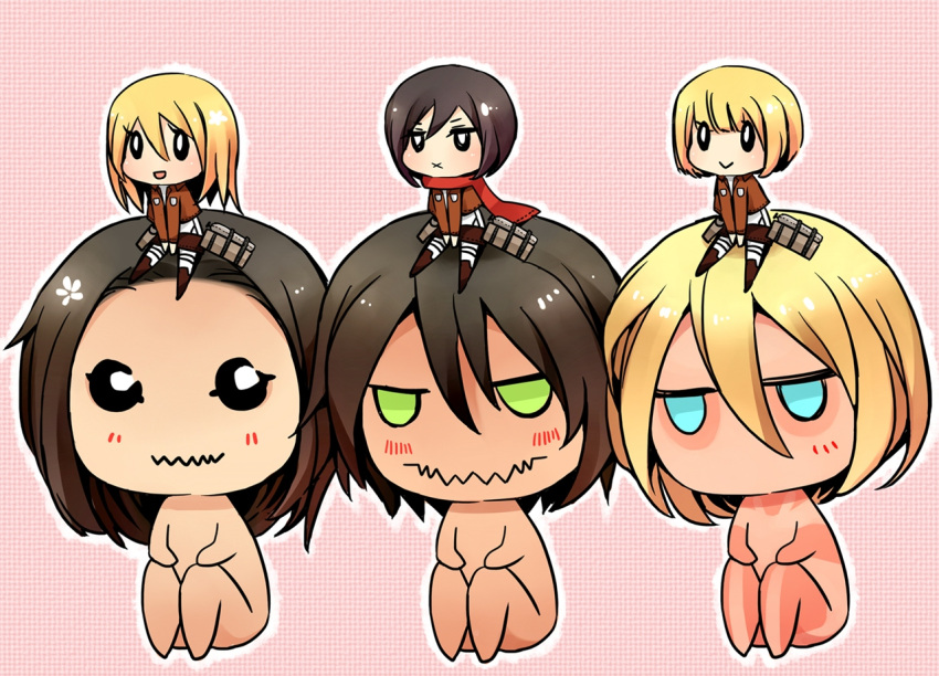 :>, :d, :x, armin_arlert, black_eyes, black_hair, blonde_hair, blue_eyes
