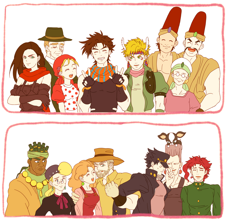 age_progression, caesar_anthonio_zeppeli, double_v, dual_persona, enomoto_(puchi25micro), erina_pendleton, family, iggy_(jojo)