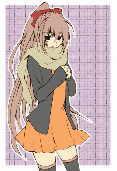 bow, brown_hair, dress, hair_bow, hair_ribbon, long_hair, ponytail, ribbon