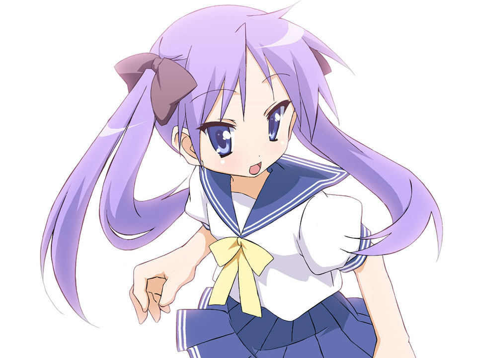 hair_ribbon, hiiragi_kagami, long_hair, lucky_star, open_mouth, purple_hair, ribbon, school_uniform