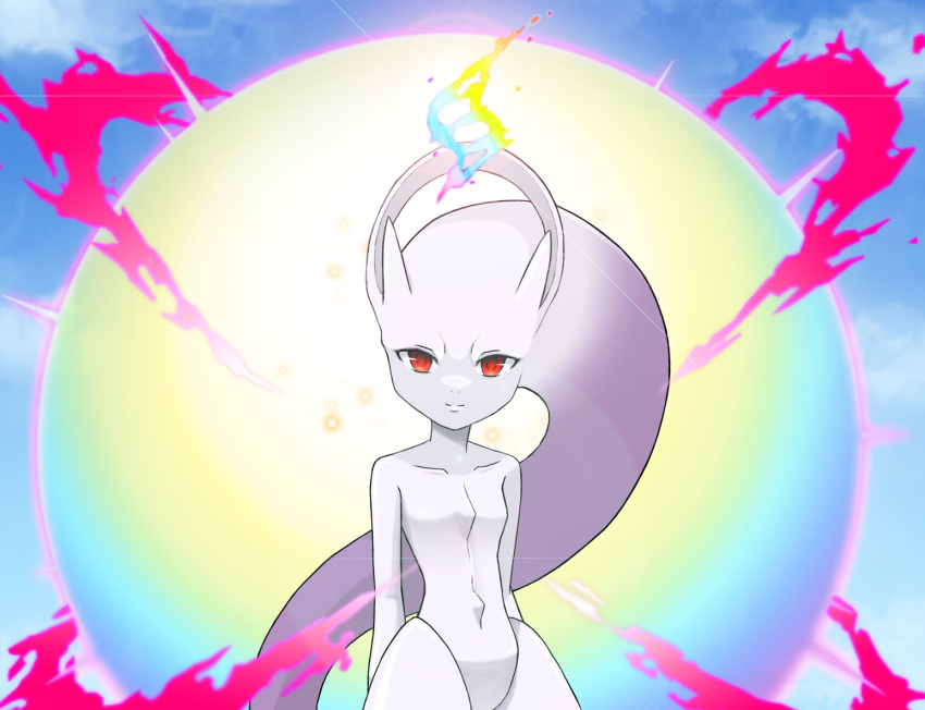 arms_behind_back, light_smile, mega_mewtwo_y, mega_pokemon, mewtwo, newtop, no_humans, pokemon