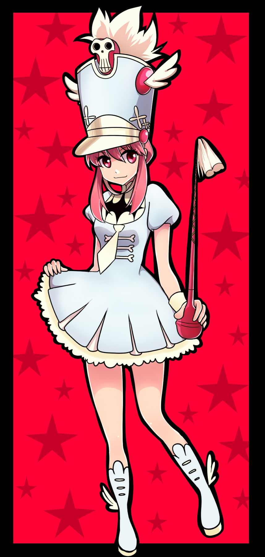 1girl, baton, boots, dress, hat, highres, jakuzure_nonon, jakuzure_ronon