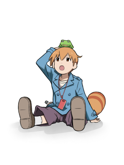 1boy, bottle, brothers, brown_eyes, brown_hair, cellphone, frog, oniyan