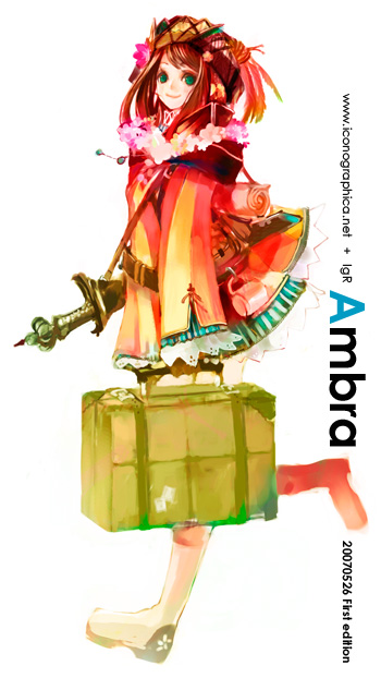 1girl, bag, belt, boots, brown_hair, capelet, coat, cup, flower, green_eyes, handbag, hat, hat_feather, hat_flower, hook, kiryuu_tsukasa_(citrocube), lace-trimmed_sleeves, long_hair, luggage, mug, original, scabbard, sheath, simple_background, sleeves_past_wrists, smile, solo, strap, suitcase, sword, traveler_(citrocube), vertical_stripes, watermark, weapon, web_address