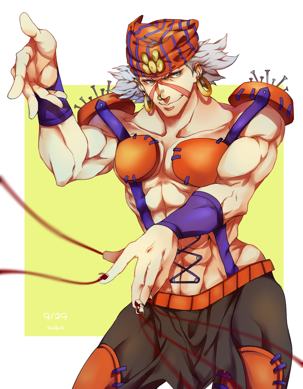 1boy, blood_vessels, esidisi, facial_mark, hat, highres, jojo_no_kimyou_na_bouken, saka_(724596338)