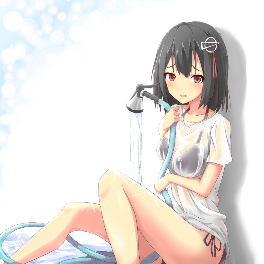 1girl, black_hair, haguro_(kantai_collection), hair_ornament, hairclip, kantai_collection, personification, pochita