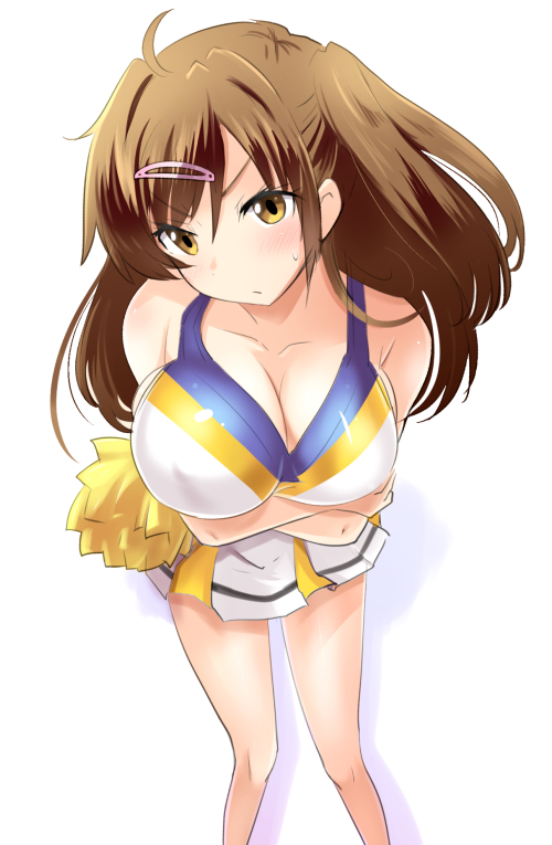 05_(passelclow), 1girl, breasts, brown_eyes, brown_hair, cheerleader, chuunibyou_demo_koi_ga_shitai!, cleavage