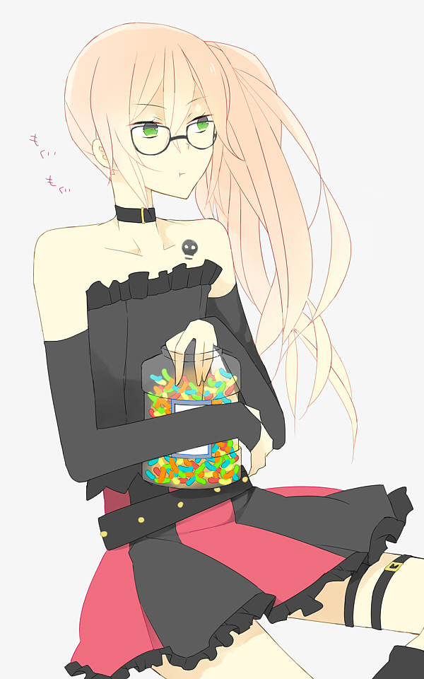 1boy, bare_shoulders, candy, gatchaman_crowds, green_eyes, jar, jelly_bean, ninomiya_rui