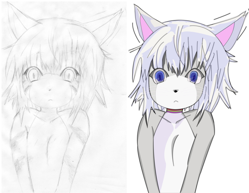 anthropomorphic, blue_eyes, cat, furry, nekomimi, whiskers, white_hair