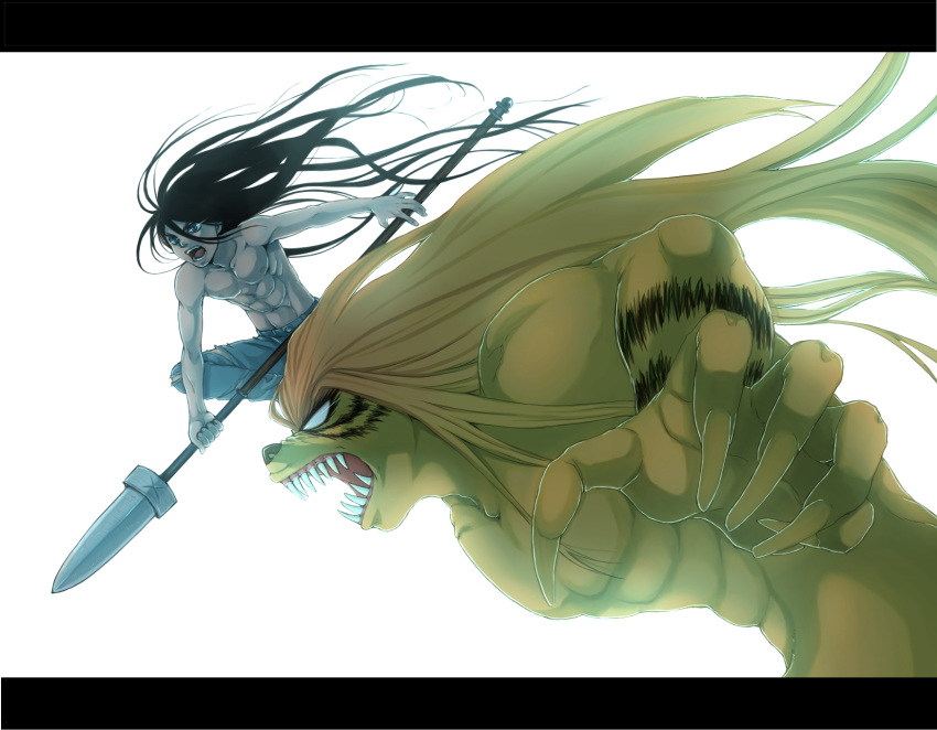 2boys, aotsuki_ushio, beast_spear, black_hair, blackzizi, blue_eyes, highres, letterboxed