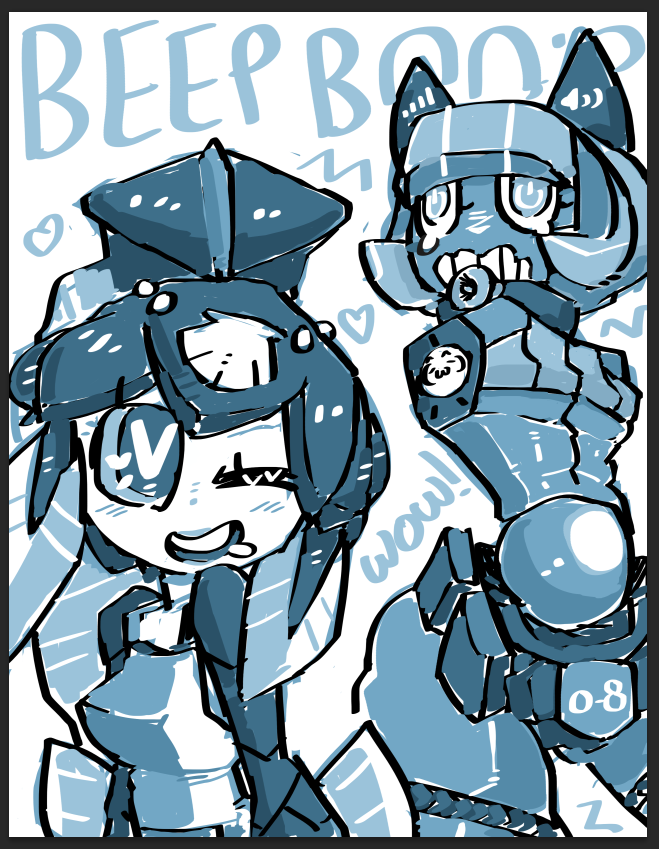 2girls, ;), belt_pouch, blush, fins, fish_girl, gats_(nougats), hair_ornament