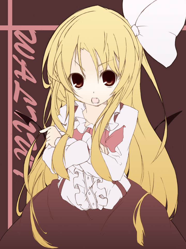 annoyed, blonde_hair, brown, brown_background, brown_eyes, character_name, crossed_arms, dress