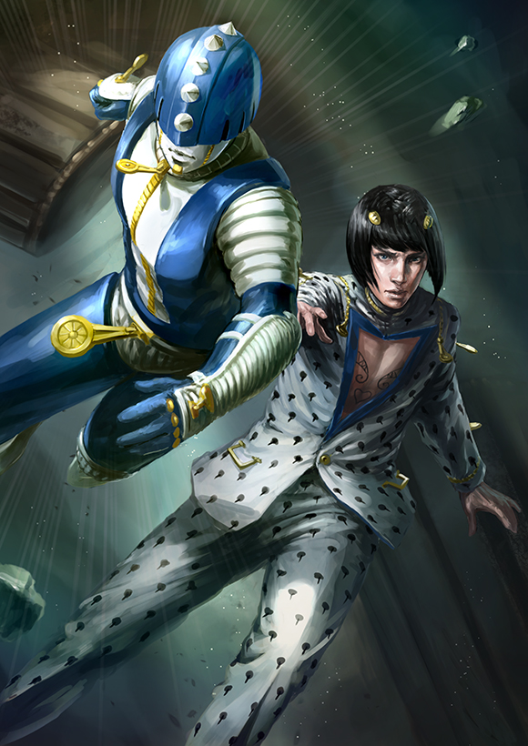 2boys, black_hair, bob_cut, bruno_bucciarati, hair_ornament, jojo_no_kimyou_na_bouken, multiple_boys, realistic