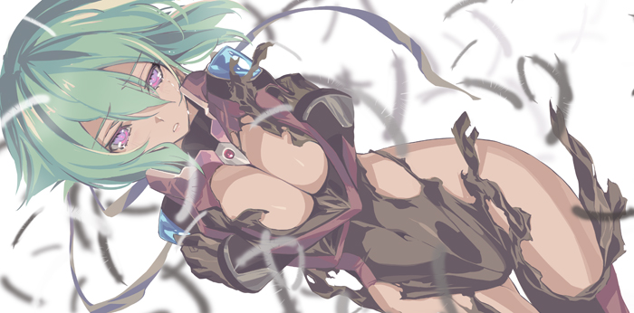 1girl, aquarion_(series), aquarion_evol, blade_(galaxist), bodysuit, breast_squeeze, breasts, cleavage