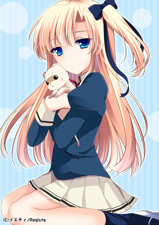 1girl, agekichi_(heart_shape), animal, blonde_hair, blue_eyes, long_hair, root_double_-before_crime_after_days-, sannomiya_louise_yui
