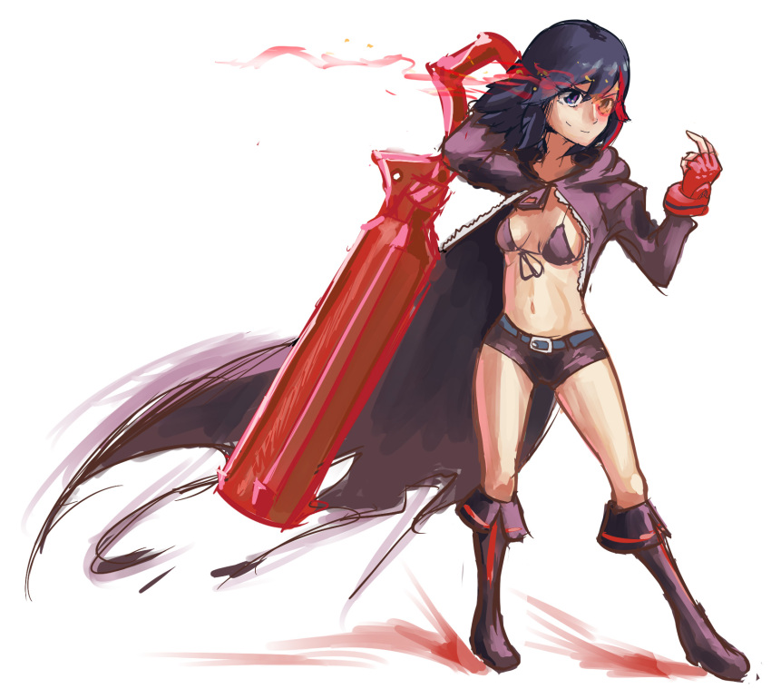 black_hair, black_rock_shooter, black_rock_shooter_(cosplay), fingerless_gloves, gloves, highres, hilights, kill_la_kill