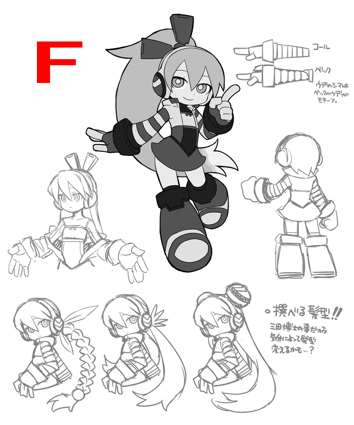 1girl, alternate_hairstyle, boots, braid, call_(mighty_no._9), call_(natsume_yuuji), character_sheet, concept_art