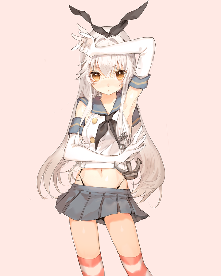 1girl, anchor, armpits, black_panties, elbow_gloves, gloves, hairband, homua