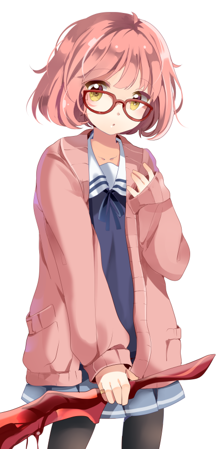 1girl, ahoge, blood, chocho, glasses, jacket, kuriyama_mirai, kyoukai_no_kanata