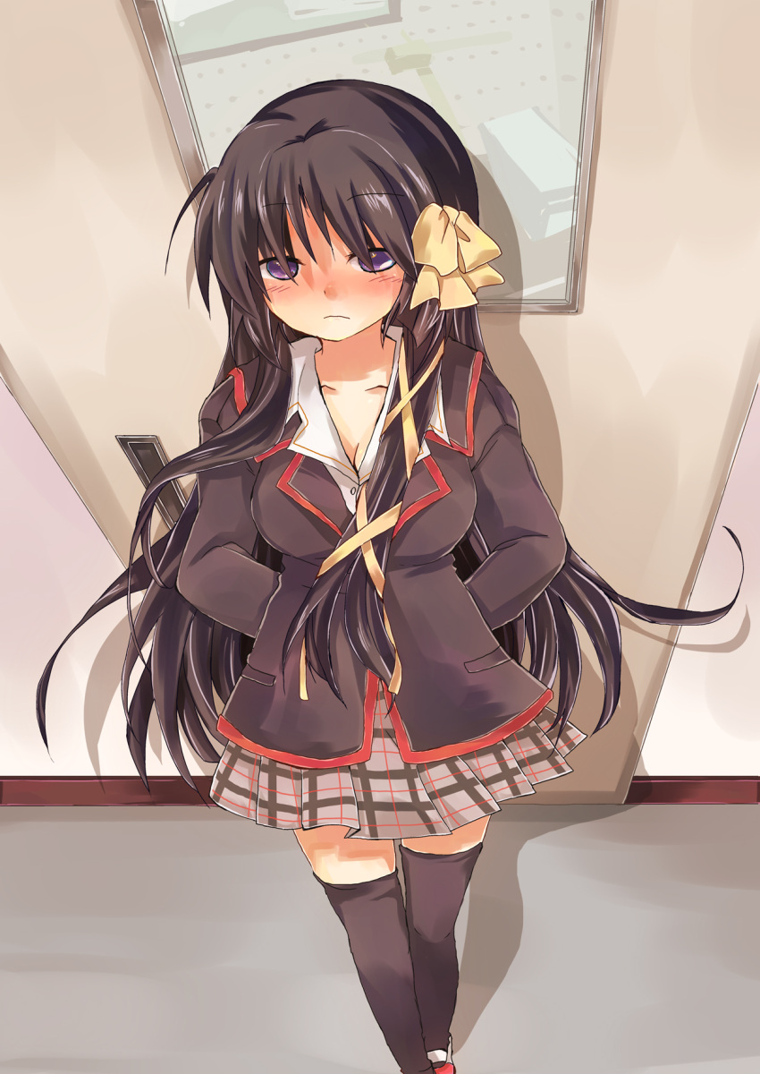 1girl, black_hair, door, furui_suguri, highres, kurugaya_yuiko, little_busters!!, long_hair