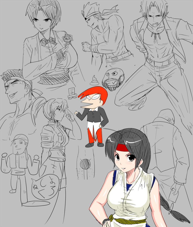 black_hair, braid, breasts, chibi, collage, daimon_gorou, dougi, flower