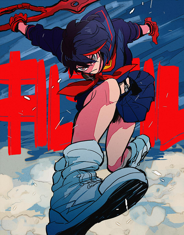 1girl, foreshortening, gloves, kill_la_kill, kogashirou, matoi_ryuuko, school_uniform, serafuku