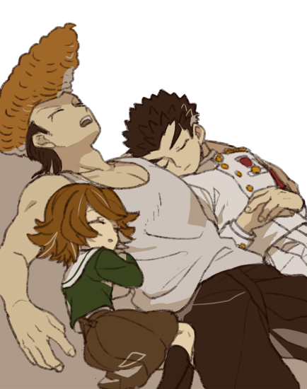 3boys, black_hair, brown_hair, closed_eyes, crossdressinging, dangan_ronpa, fujisaki_chihiro, ishimaru_kiyotaka