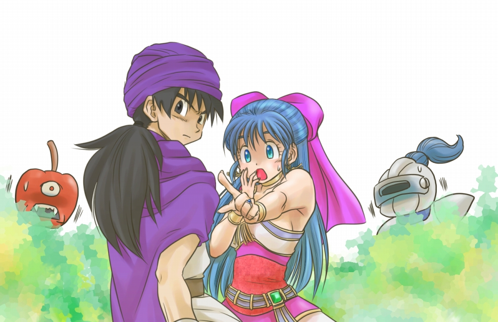 1boy, 1girl, :o, bare_shoulders, black_hair, blue_eyes, blue_hair, blush
