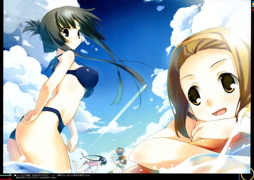 4girls, absurdres, akiyama_mio, angry, ass, ball, beach, beachball