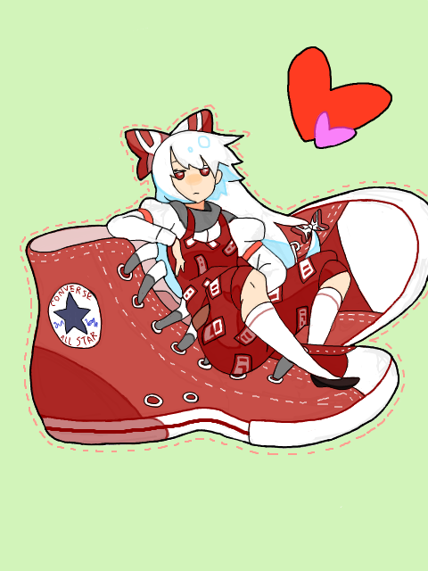 all_star, bow, converse, fujiwara_no_mokou, genso, hair_bow, hair_ribbon, heart