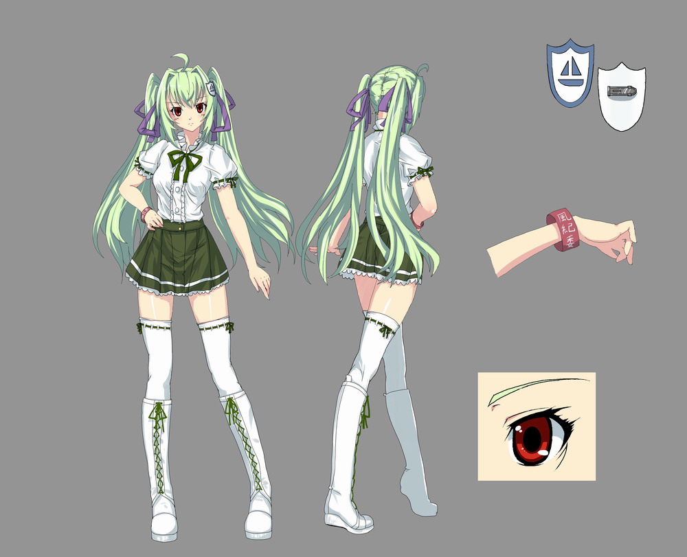 boots, character_sheet, green_dam, green_hair, hair_ribbon, legs, long_hair, os