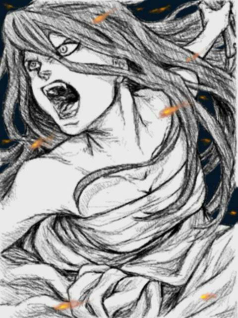 long_hair, monochrome, sarashi, shut_hell, shut_hell_(character), yurimiji