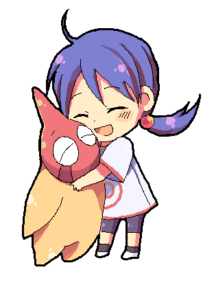 blue_hair, creature, happy, hug, lowres, narutaru, nomo, purple_hair, star, tamai_shiina