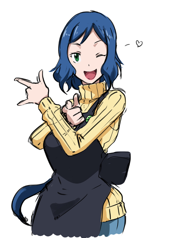 1girl, \m/, apron, bishoujo_senshi_sailor_moon, blue_hair, breasts, eroquis, green_eyes