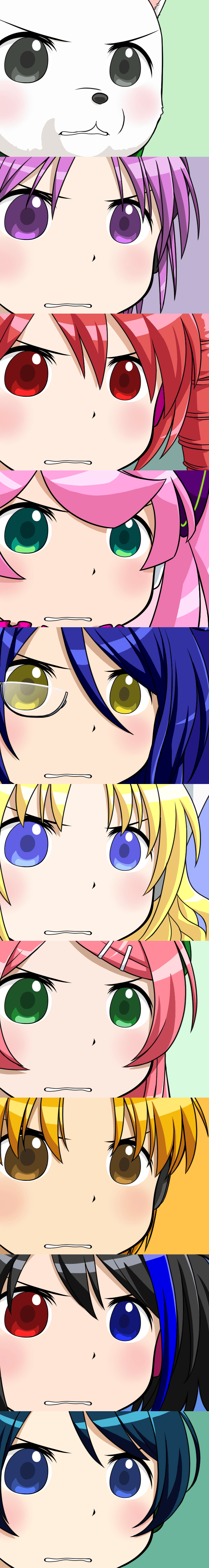 amane_luna, black_hair, blonde_hair, blue_eyes, blue_hair, face, green_eyes, gununu