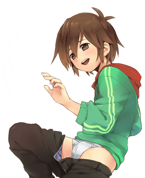 pants_down, short_hair, shota, smile, underwear