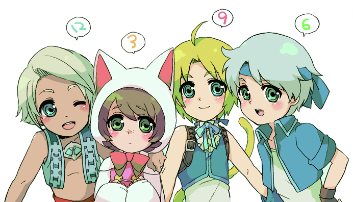 animal_ears, arc, arc_(ff3), bandana, blush, boy, cat_suit, character_request